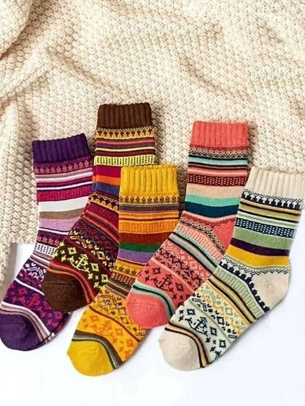 Zoanne Anchor Womens Fair Isle Pattern Socks in Brown Gift Packaged